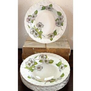 Vintage Pope Gosser  Dogwood  Serving Bowls Set of 6 Floral Scalloped Edge USA